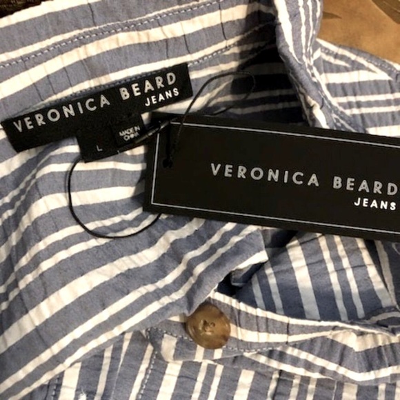 NWT VERONICA BEARD Cris Blue & White Striped Mini Shirt Dress L MSRP $378 - Picture 7 of 8